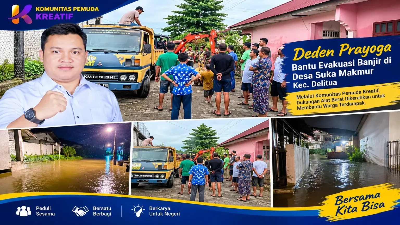 Deden Prayoga Fasilitasi Alat Berat untuk Bantu Evakuasi Banjir di Desa Suka Makmur Delitua